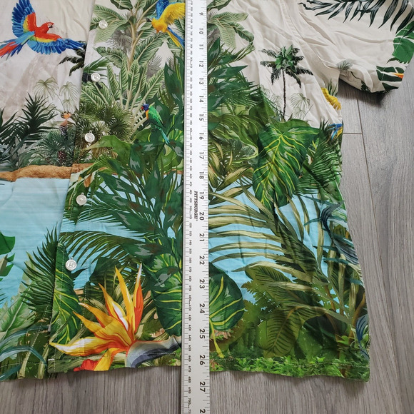 Guess Parrot Shirt Mens XXL Tropical Bird All Over Print Wrap Colorful Beach - Picture 6 of 8